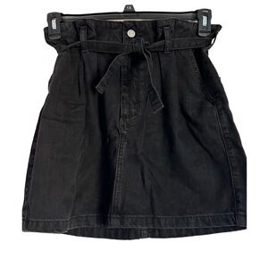 Hollister Black Denim Ultra High Rise Paper Bag Waist Skirt with Belt Size 7